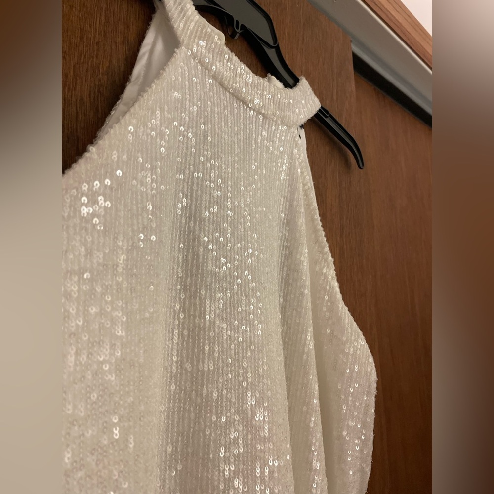 White Sequin Cable and Gauge Halter Top